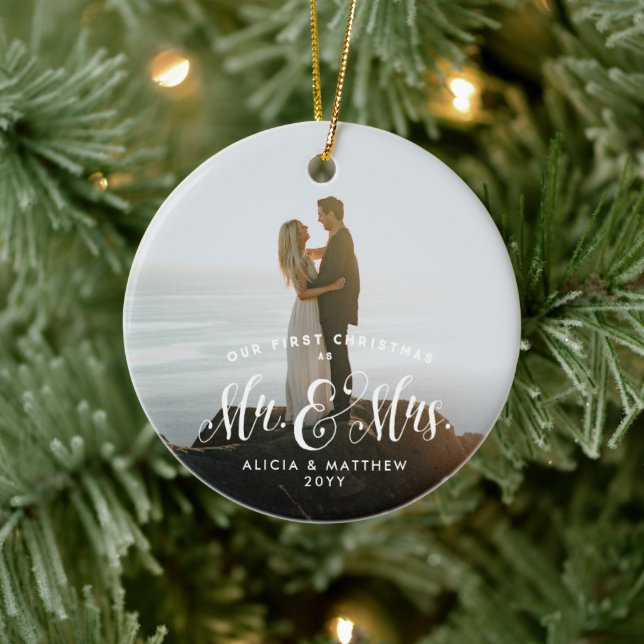 Neu verheiratete erste Weihnachten Mr. und Mrs. el Keramik Ornament (Baum)