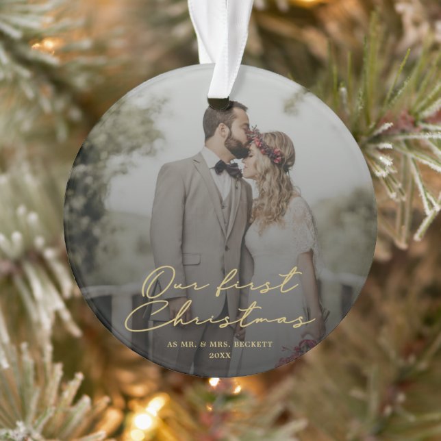 Neu verheiratete First Christmas Mr. & Mrs. Foto Ornament (Baum)