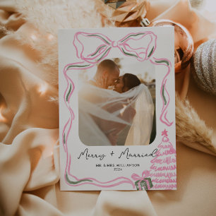 Neu verheirateter Vintager Pink Bow Feiertagskarte