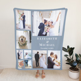 Neu verheiratetes Foto Collage Dusty Blue Wedding Fleecedecke
