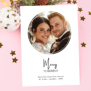 Neu verheiratetes Verheiratetes Weihnachtsoval-Fot Feiertagskarte