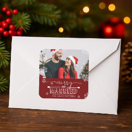 Neu verheiratetes Weihnachtsrotes Merry und Verhei Quadratischer Aufkleber
