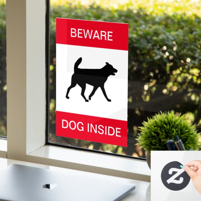 NEU! Vorsicht beim Hund im Inneren - Fensterklamme Fensteraufkleber (Büro)