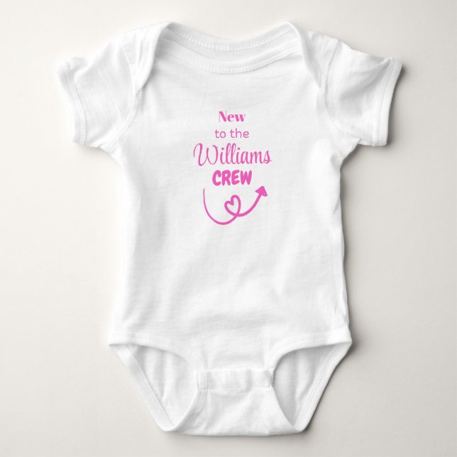 Neu zur [SURNAME]-Crew, Kindergeschenk, Personalis Baby Strampler (Vorderseite)