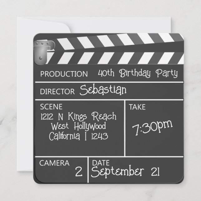 Neuartiger Personalisierter Film Clapperboard Gebu Einladung (Vorderseite)