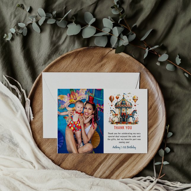 Neuartiges Niedliches Circus Festival 1. Geburtsta Dankeskarte (Von Creator hochgeladen)