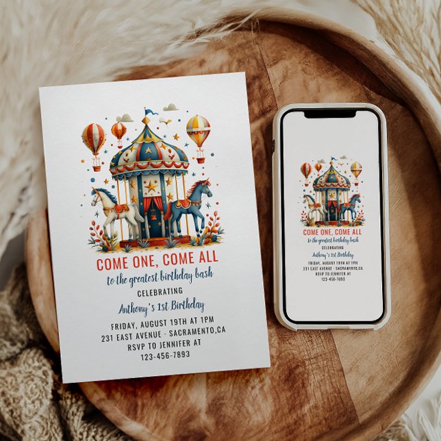 Neuartiges Niedliches Circus Festival 1. Geburtsta Einladung (Von Creator hochgeladen)