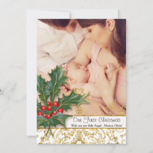 Neuborn Baby Girl Christmas Gold Glitzer Foto Feiertagskarte