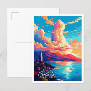 Neuchatel Schweiz Vintage Illustration Postkarte