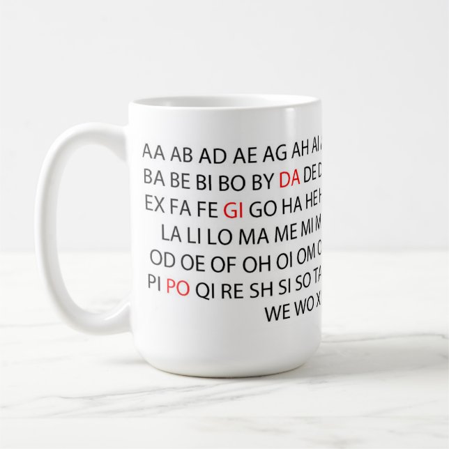 NEUE "2 Buchstabe-Wort-" Wort-Spiel-Tasse NEUE Kaffeetasse (Links)