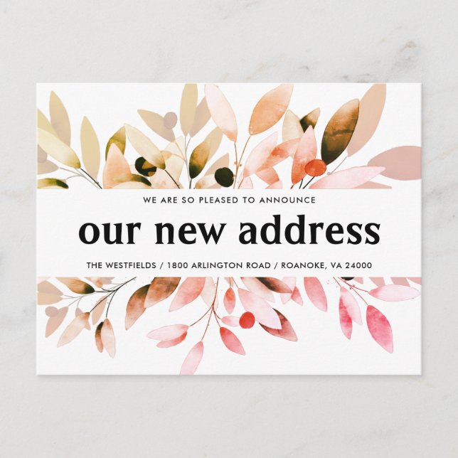 Neue Address-Herbstfarben floral Moving Ankündigungspostkarte (Vorderseite)