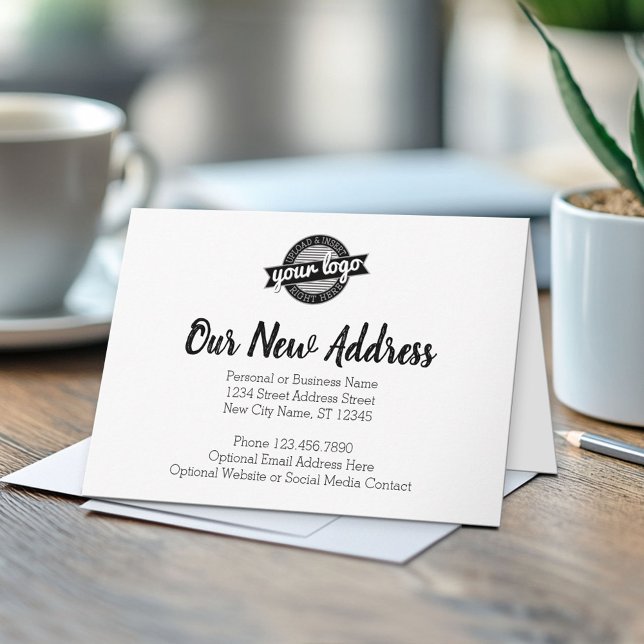 Neue Adressänderung mit dem Firmenlogo Karte (Custom Logo Thank You Note Card - Optional QR Code on Back)