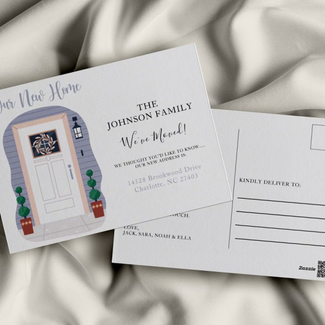 Neue Adresse Blue Pastel wir verschoben Ankündigun Postkarte (Von Creator hochgeladen)