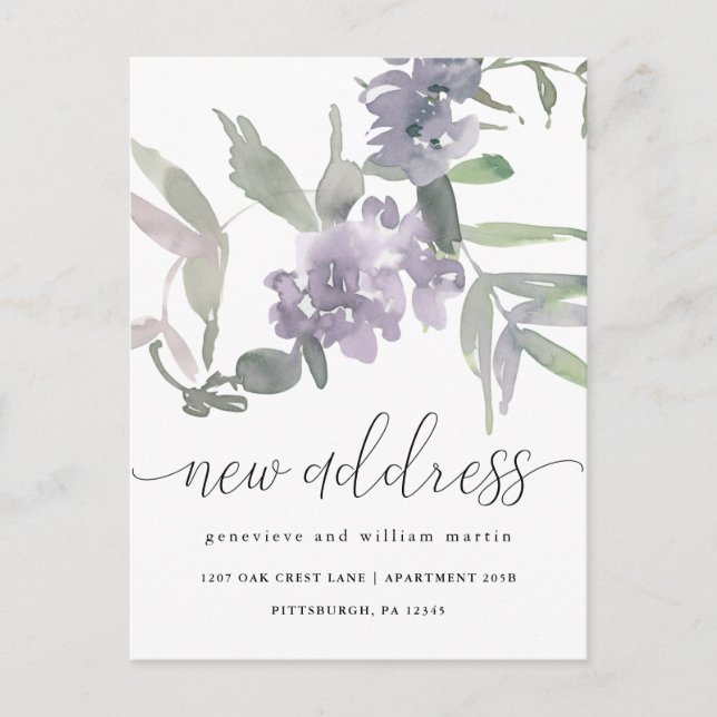 Neue Adresse Delicate Floral Änderung der Adresse Ankündigungspostkarte (Vorderseite)