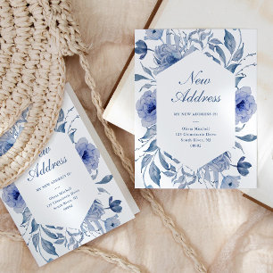 Neue Adresse   Dusty Blue Chinoiserie Floral Postkarte