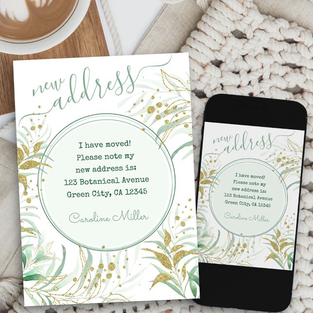 Neue Adresse Elegantes Script Fine Foliage Moving Ankündigung (elegant foliage new address card available printed or as printable digital download)