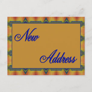 neue Adresse gelb und blau Ankündigungspostkarte