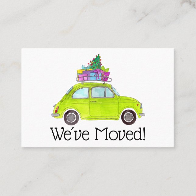 Neue Adresse Green Fiat 500 mit Weihnachtsgeschenk Visitenkarte (Vorderseite)