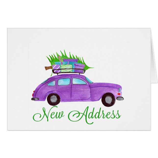 Neue Adresse Klassischer Weihnachtswagen (Vorderseite (Horizontal))