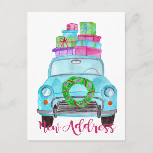 Neue Adresse Klassischer Weihnachtswagen Postkarte