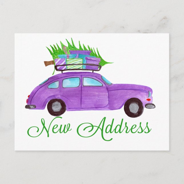Neue Adresse Klassischer Weihnachtswagen Postkarte (Vorderseite)