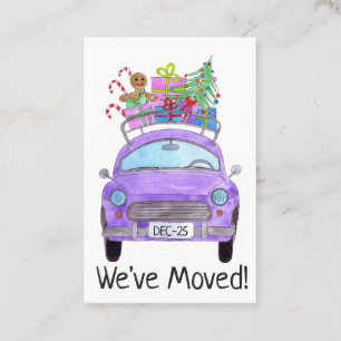 Neue Adresse lila Auto mit Weihnachtsgeschenken Visitenkarte