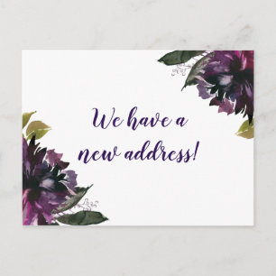 neue Adresse lila florale botanische Postkarte
