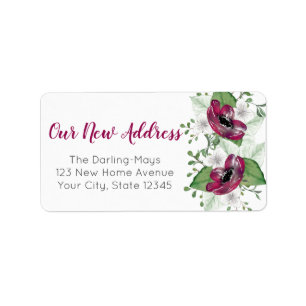 Neue Adresse Magenta Wasserfarbenfloral Custom Adressaufkleber