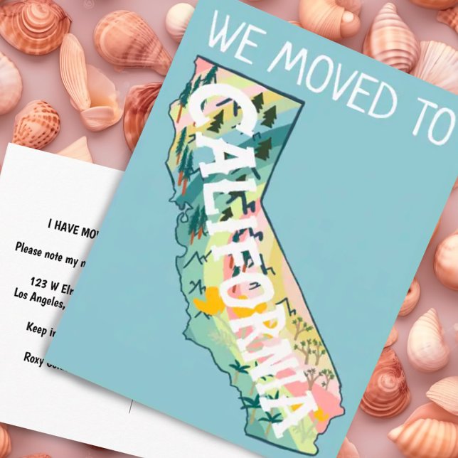 NEUE ADRESSE Move California Staat Illustrierte Ka Postkarte (California illustrated map moving change of address postcard - customize with your own text)
