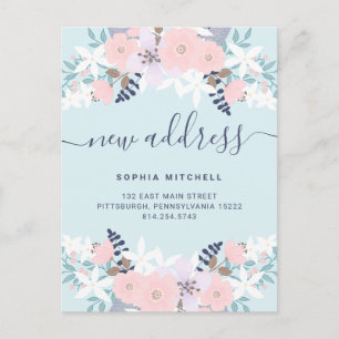 Neue Adresse Niedliche blaue Pastellblume Ankündigungspostkarte