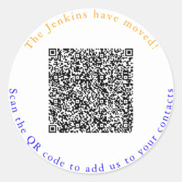 Neue Adresse, QR-Code, Hinzufügen zu Kontakten Runder Aufkleber
