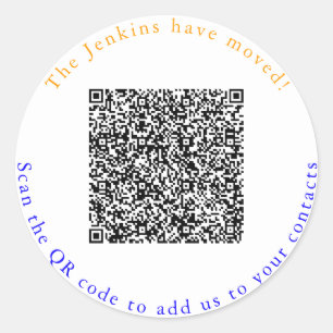 Neue Adresse, QR-Code, Hinzufügen zu Kontakten Runder Aufkleber