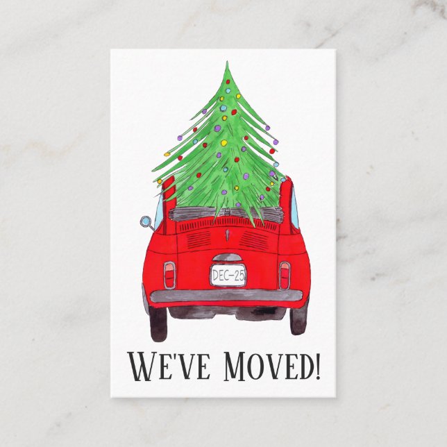 Neue Adresse Red Fiat 500 mit Weihnachtsbaum Visitenkarte (Vorderseite)