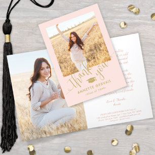 Neue Adresse und Abschluss Foto Rosa und Gold Dankeskarte