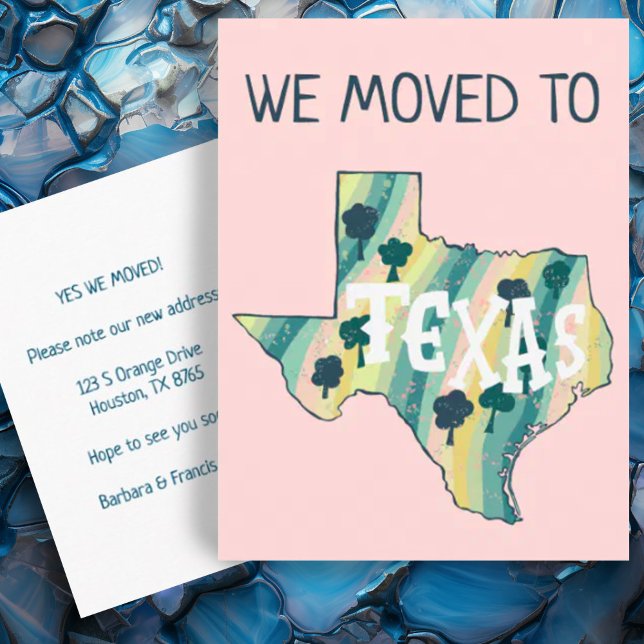 NEUE ADRESSE Verschieben TEXAS Staat Illustrierte  Postkarte (Moving announcement address change custom postcard Texas illustrated map)
