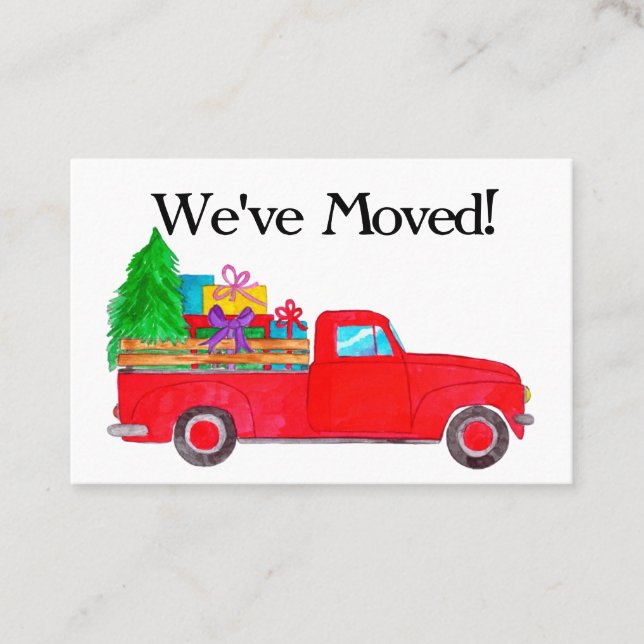 Neue Adresse Vintager LKW mit Weihnachtsgeschenken Visitenkarte (Vorderseite)