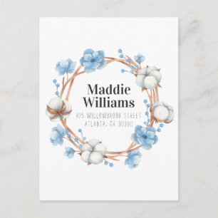 NEUE ADRESSE   Watercolor Cotton Wreath Postkarte