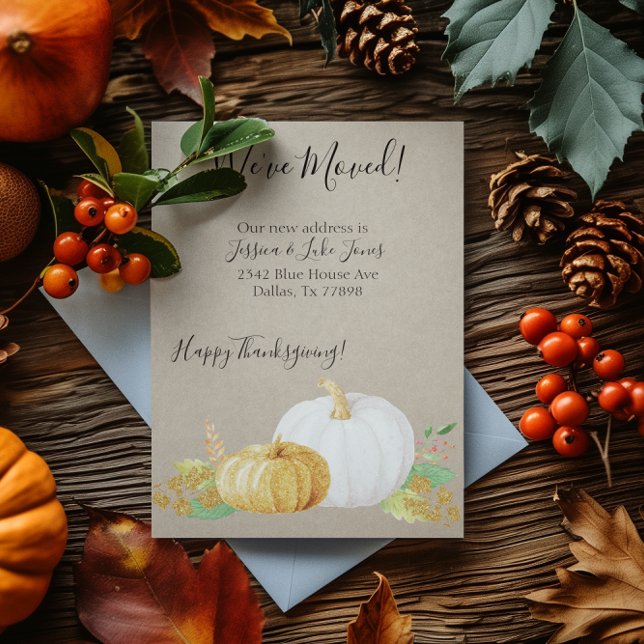 Neue Adressenmitteilung Erntedank Pumpkin bewegen Ankündigungspostkarte (Von Creator hochgeladen)