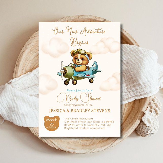 Neue Adventure Baby Pilot Airplane Babydusche Einladung (New Adventure Baby Pilot Airplane Baby Shower Invitation)