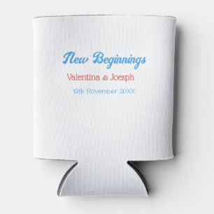neue Anfänge Paar Hochzeit Name Datum blau retro Dosenkühler