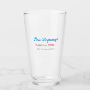 neue Anfänge Paar Hochzeit Name Datum blau retro Glas
