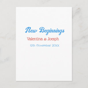 neue Anfänge Paar Hochzeit Name Datum blau retro Postkarte