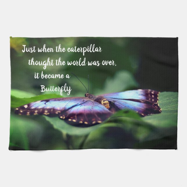 Neue Anfänge Schmetterling Inspiration Zitat  Geschirrtuch (Horizontal)