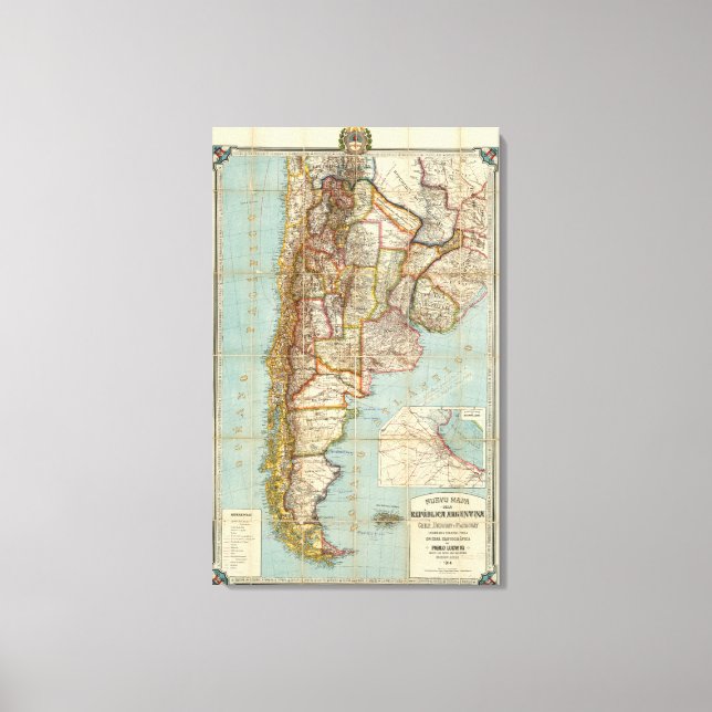 Neue argentinische Landkarte Leinwanddruck (Vorderseite)