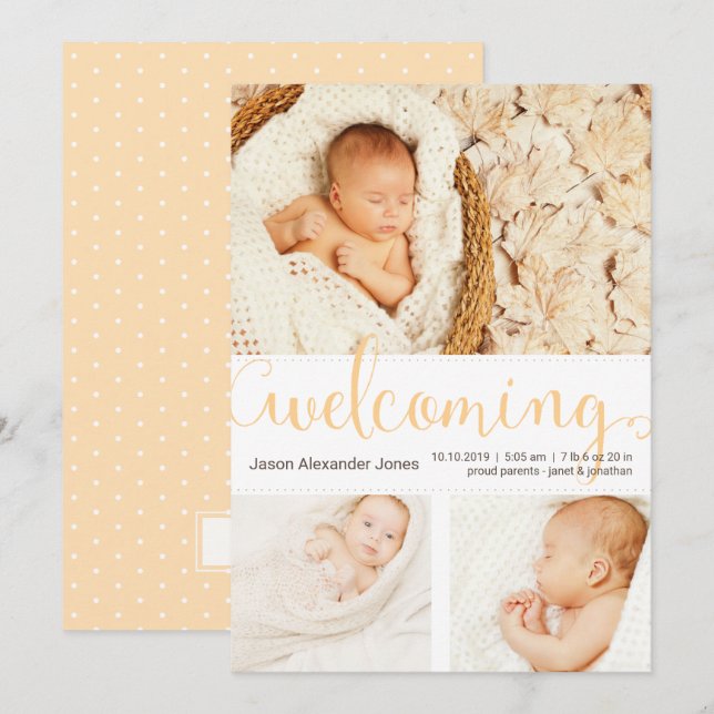 Neue Baby-Ankündigung Drei Fotos Einladung (Vorne/Hinten)