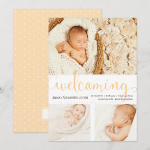 Neue Baby-Ankündigung Drei Fotos Einladung