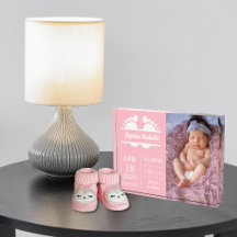 Neue Baby-Ankündigung Girl Birth Stat Foto Block