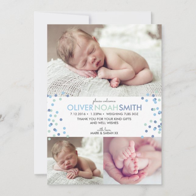 Neue Baby Boy Ankündigung/Dankeschön Karte A5 (Vorderseite)
