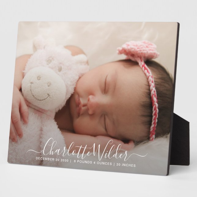 Neue Baby Foto Script Name Birth Stats Fotoplatte (Seite)