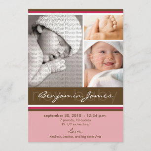 Neue Baby Foto Trio Geburtserklärung (pink) Ankündigung